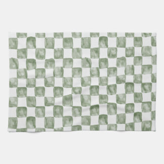 Soft Sage Green Watercolor Chequerboard Kitchen Towel