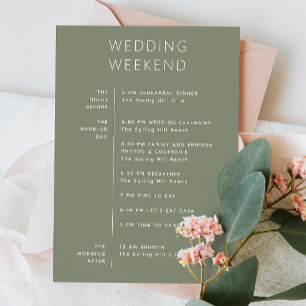 Soft Sage Green Wedding Welcome. Weekend Itinerary Invitation