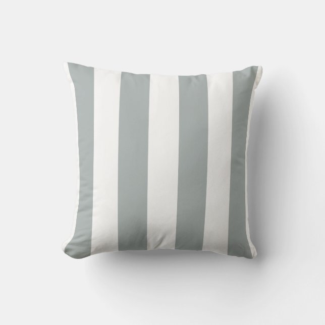 Soft Sage Grey and White Striped Throw Pillow (Front)