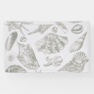 Soft Sage Grey Seashell Sketch Antique Nature Banner