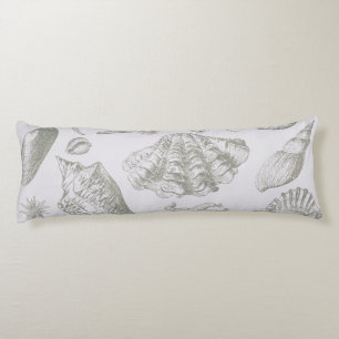 Soft Sage Grey Seashell Sketch Antique Nature Body Pillow