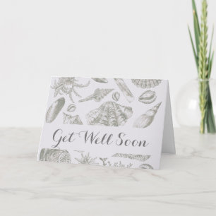 Soft Sage Grey Seashell Sketch Antique Nature Card