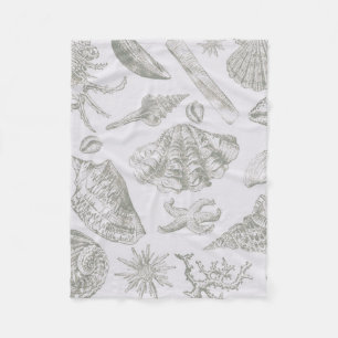Soft Sage Grey Seashell Sketch Antique Nature Fleece Blanket