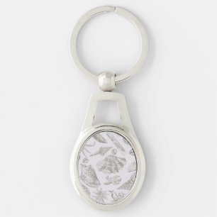 Soft Sage Grey Seashell Sketch Antique Nature Keychain
