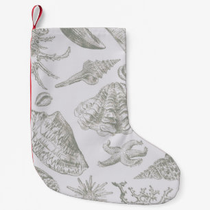 Soft Sage Grey Seashell Sketch Antique Nature Small Christmas Stocking