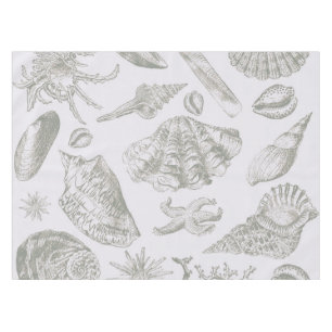 Soft Sage Grey Seashell Sketch Antique Nature Tablecloth