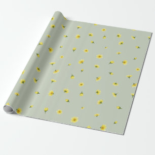 Soft Sage Japanese Winter Cosmos Floral Pattern Wrapping Paper