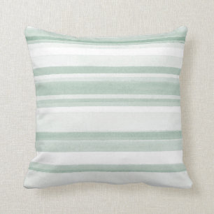 Soft Sage Watercolor Stripes Throw Pillow