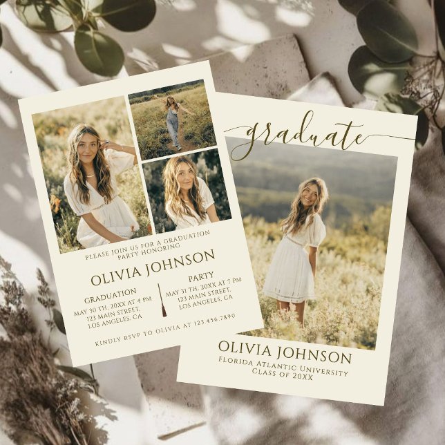 Soft Sand 4 Photos Graduation Party  Announcement (Creator Uploaded)