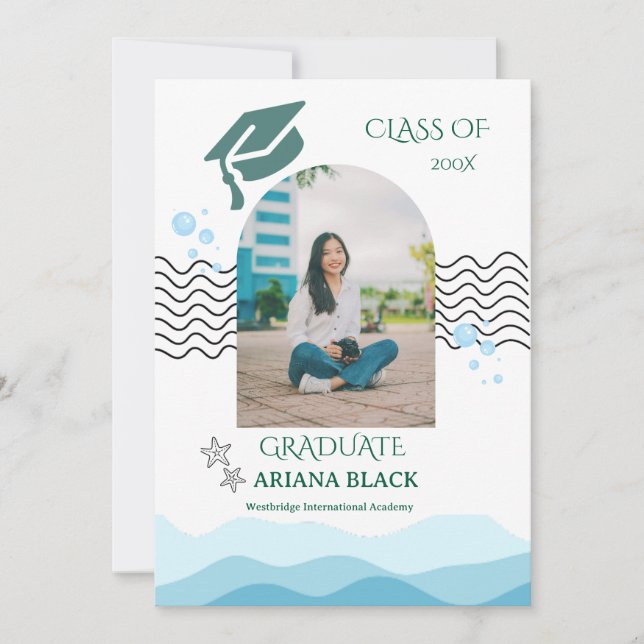 Soft Sea Aesthetic Modern Graduation Invitation (Front)