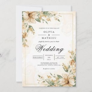 Soft Sepia Floral Frame Wedding Invitation