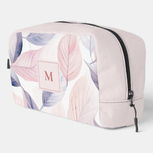 Soft Serenity Watercolor Leaves Custom Monogram Dopp Kit