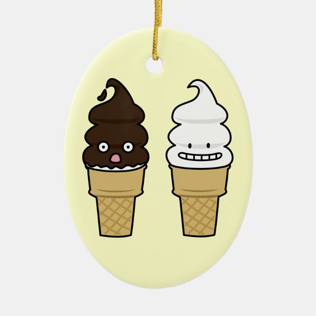 Soft Serve Ice Cream Cone wafer chocolate vanilla Ceramic Ornament (Front)