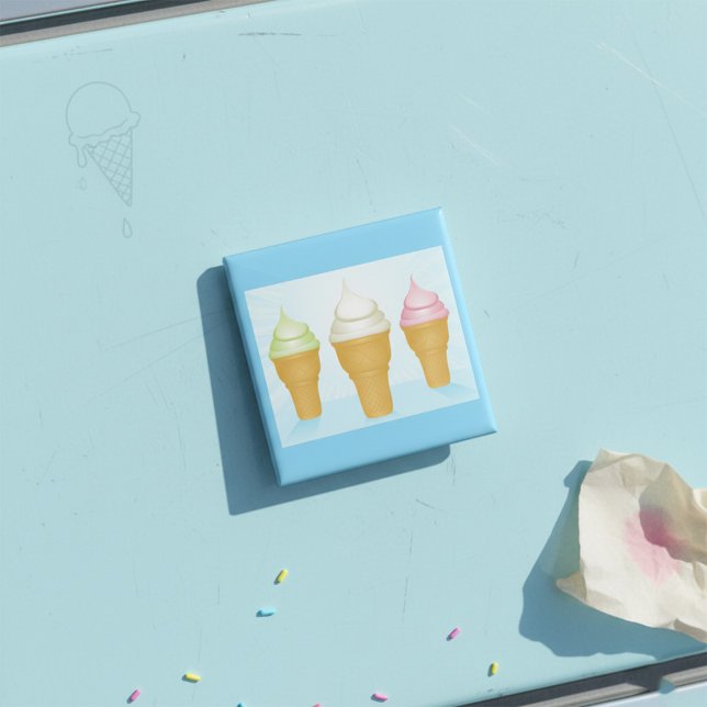 Soft Serve Ice Cream Cones Fun Summer Dessert  2 Inch Square Button (Creator Uploaded)