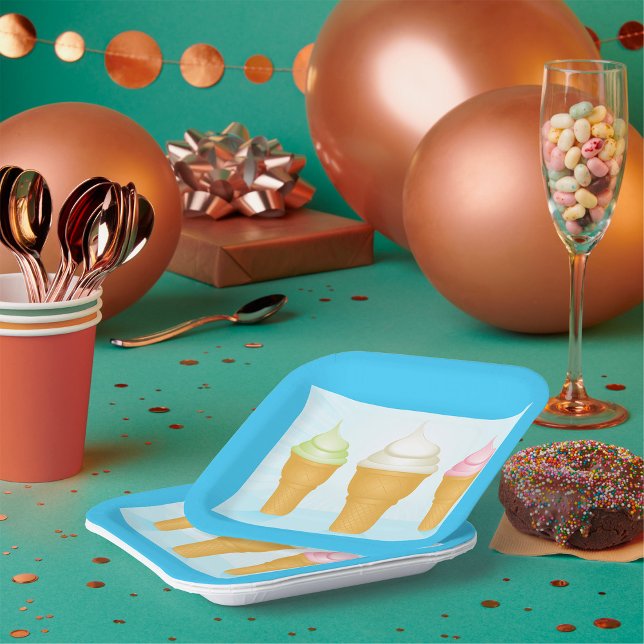 Soft Serve Ice Cream Cones Fun Summer Dessert  Paper Plate (Creator Uploaded)