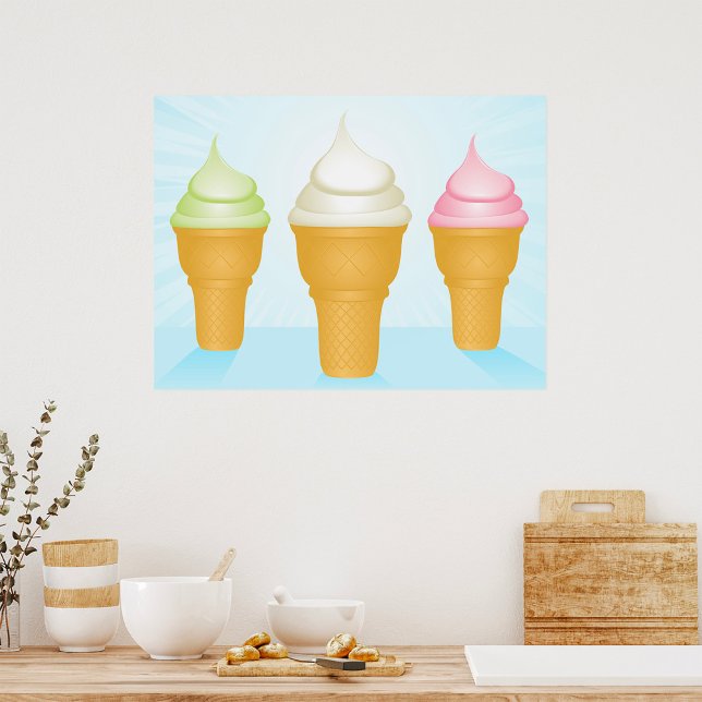 Soft Serve Ice Cream Cones Fun Summer Dessert  Poster (Creator Uploaded)