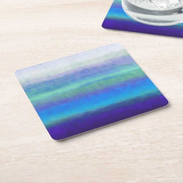 Soft shades of blue and green square paper coaster (Angled)