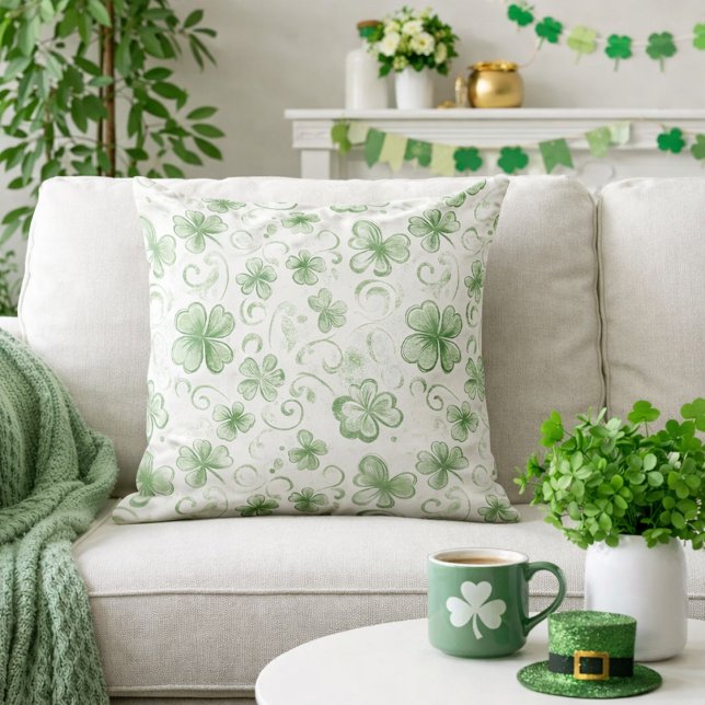 Soft Shamrock Whispers in Sage Green Throw Pillow (Creator Uploaded)