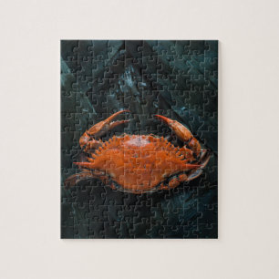 Soft Shell Marine Crab on Dark Leaves Jigsaw Puzzle