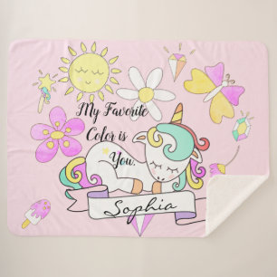 Soft Sherpa Sleepy Unicorn Wreath Name Blanket
