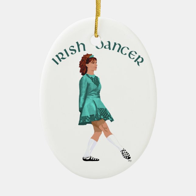 Soft Shoe Irish Dancer in Turquoise Ceramic Ornament (Front)