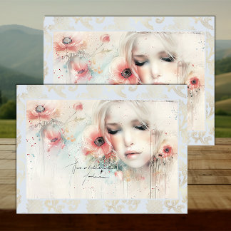 Soft Silver-Grey Floral Abstract Woman-1 Decoupage Tissue Paper