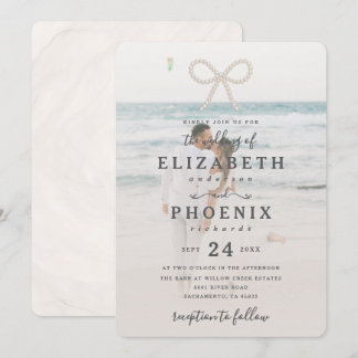 Soft Simple Pearl Bow Custom Photo Elegant Wedding Invitation