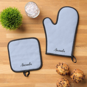Soft Sky Blue Custom Oven Mitt Pot Holder Set