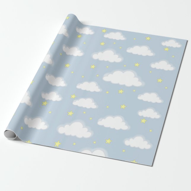 Soft Sky Clouds Wrapping Paper (Unrolled)