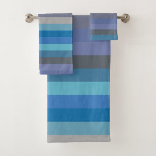 Soft Sky to Cobalt Blue Ombré Stripes Bath Towel Set