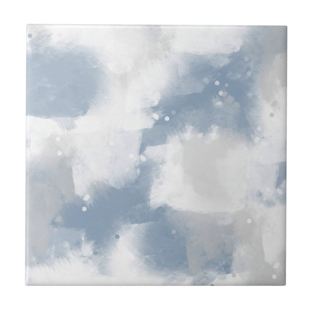 Soft Slate Blue Grey & White Abstract Brushstroke Tile (Front)