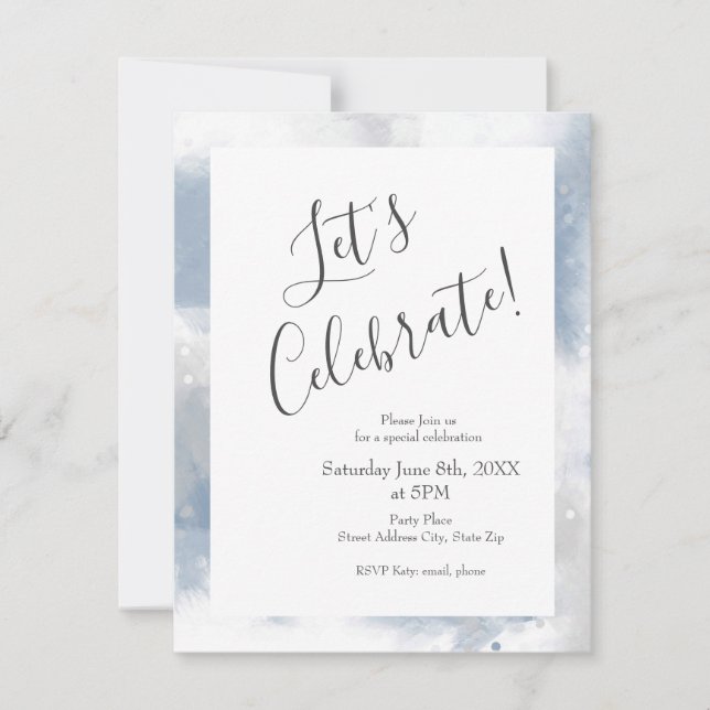 Soft Slate Blue Grey White Abstract Brushstrokes Invitation (Front)