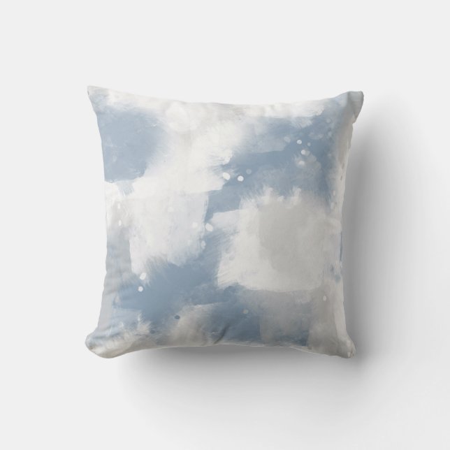 Soft Slate Blue Grey & White Abstract Brushstrokes Throw Pillow (Front)