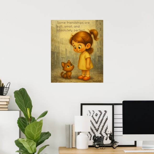 Soft & Small Friendship Poster – Girl and cat (Home Office)