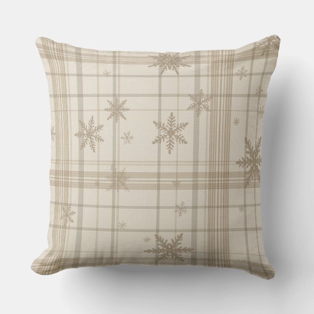 Soft Snowflake Gingham Plaid Throw Pillow (Front)