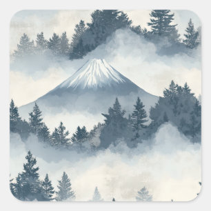 Soft Snowy Mountain Peaks - Blue White Square Sticker