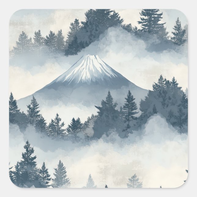Soft Snowy Mountain Peaks - Blue White Square Sticker (Front)