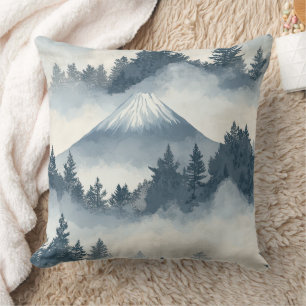 Soft Snowy Mountain Peaks - Blue White Throw Pillow