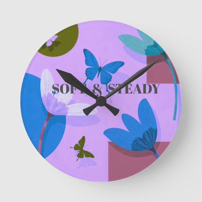 Soft & Steady Floral Butterfly Wall Clock (Front)