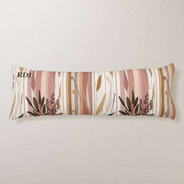 Soft Striped Dusty Rose Background Botanical Body Pillow (Front)
