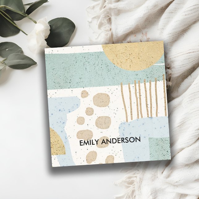 SOFT SUBTLE AQUA MODERN ABSTRACT GEOMETRIC ART SQUARE BUSINESS CARD (Creator Uploaded)
