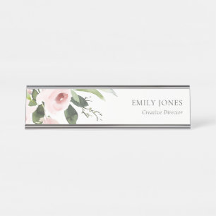 SOFT SUBTLE COLOR WASH BLUSH PINK FLORAL BUNCH DESK NAME PLATE