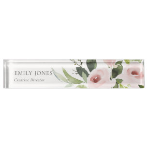 SOFT SUBTLE COLOR WASH BLUSH PINK FLORAL BUNCH NAMEPLATE
