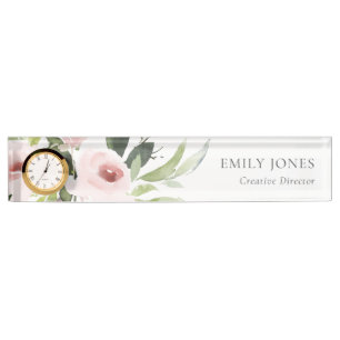 SOFT SUBTLE COLOR WASH BLUSH PINK FLORAL BUNCH NAMEPLATE