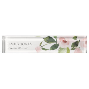SOFT SUBTLE COLOR WASH BLUSH PINK FLORAL BUNCH NAMEPLATE