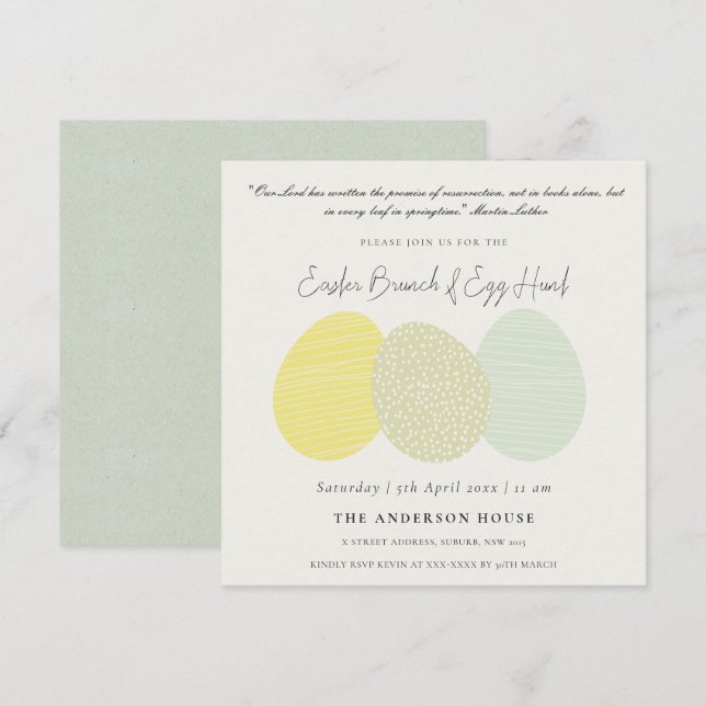 SOFT SUBTLE PASTEL EASTER EGGS BRUNCH & EGG HUNT INVITATION (Front/Back)