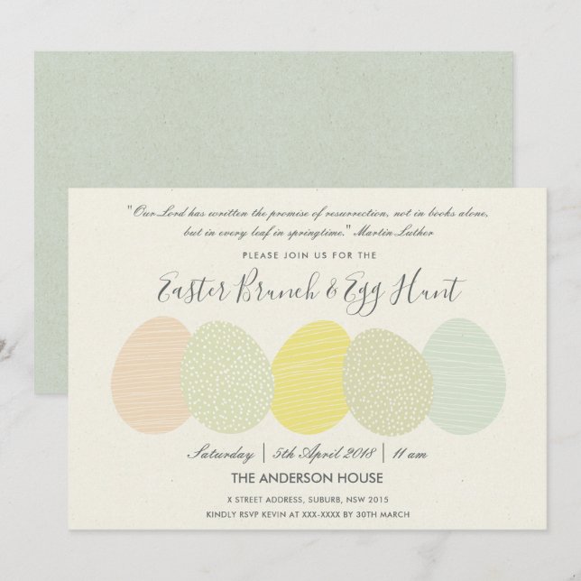 SOFT SUBTLE PASTEL EASTER EGGS BRUNCH & EGG HUNT INVITATION (Front/Back)