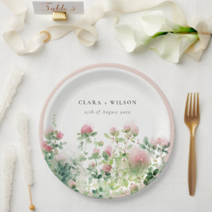 Soft Subtle Pink Watercolor Floral Garden Wedding Paper Plate