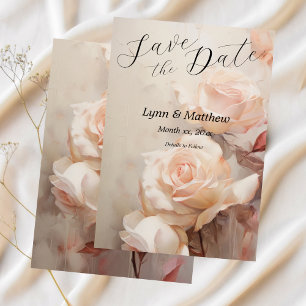 Soft Summer Roses, Elegant Wedding Save The Date