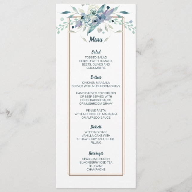 Soft Summer Watercolor Floral Wedding Menu Card (Front)